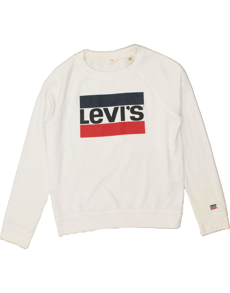 LEVI'S Womens Graphic Sweatshirt Jumper UK 10 Small White Cotton Vintage Levi's and Second-Hand Levi's from Messina Hembry 