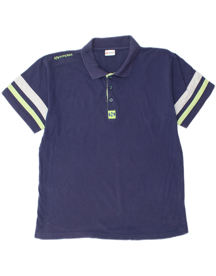 SUPERGA Boys Polo Shirt 15-16 Years XL Navy Blue Colourblock Cotton