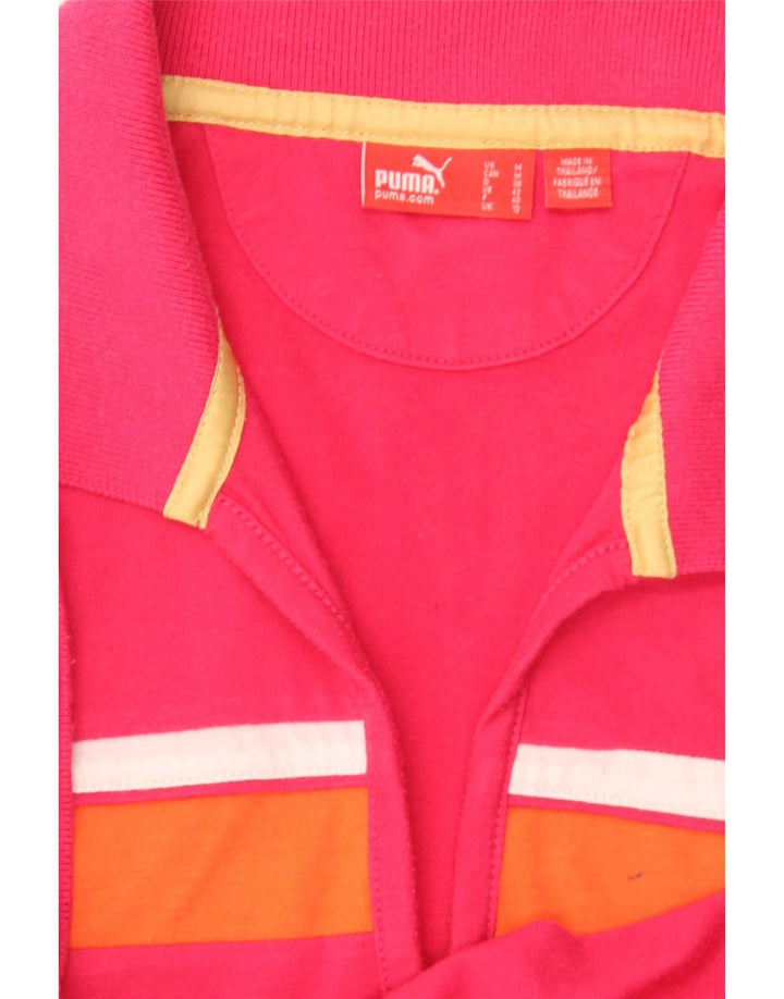 Puma Womens Polo Shirt UK 12 Medium Pink Colourblock