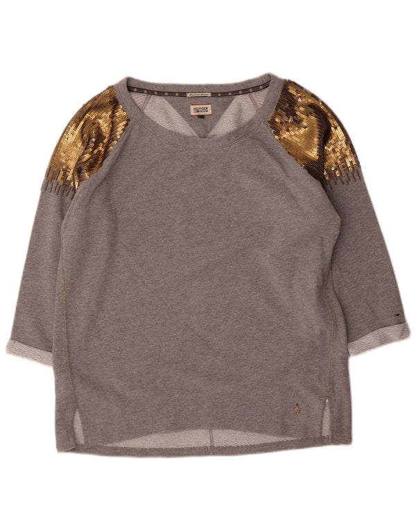 Tommy Hilfiger Womens Sweatshirt Jumper UK 16 Large Grey Colourblock Cotton