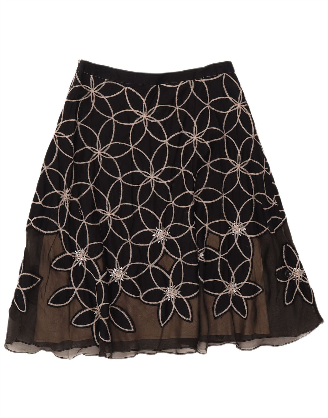 MONSOON Womens A-Line Skirt UK 12 Medium W30  Black Floral Cotton