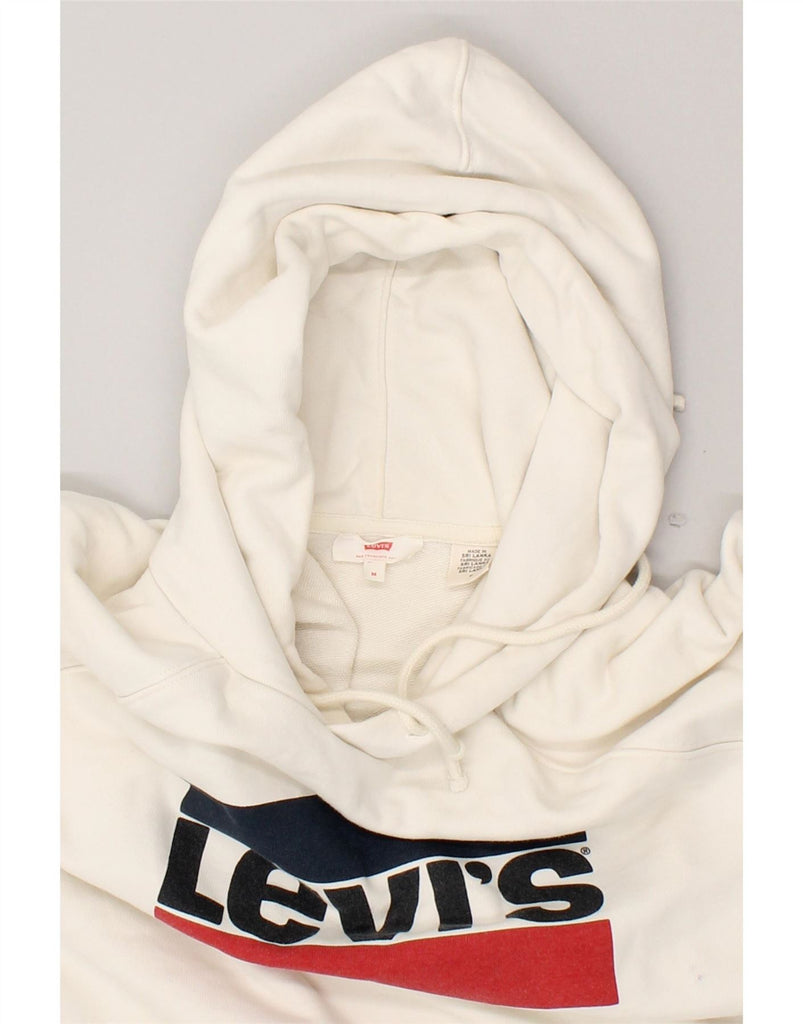 LEVI'S Mens Graphic Hoodie Jumper Medium Off White Cotton Vintage Levi's and Second-Hand Levi's from Messina Hembry 