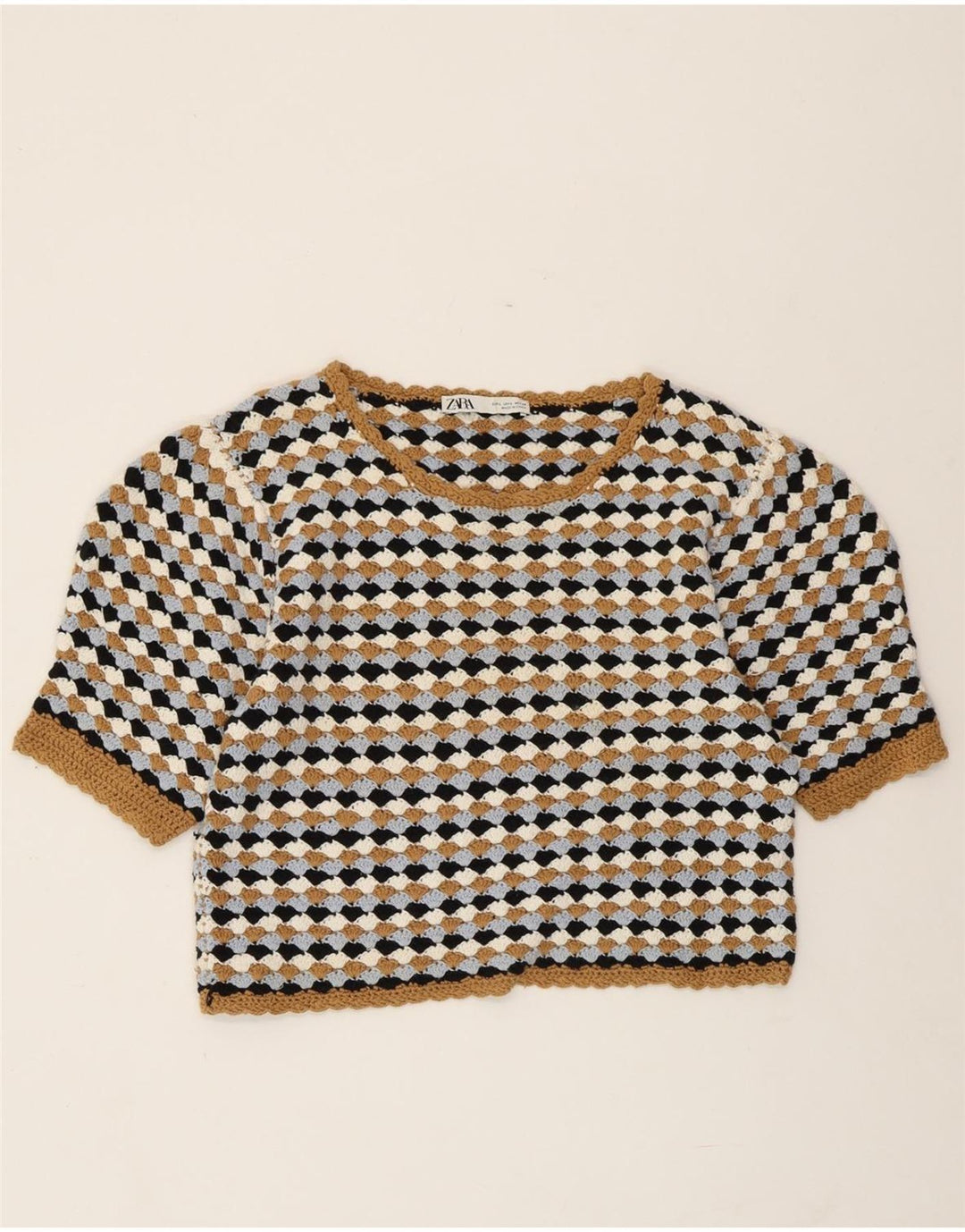 ZARA Womens Crop Boat Neck Jumper Sweater UK 14 Large Multicoloured