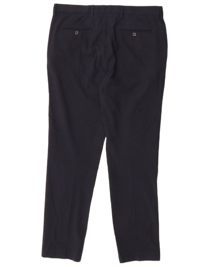 Marks & Spencer Mens Slim Fit Suit Trousers W34 L31 Navy Blue Polyester