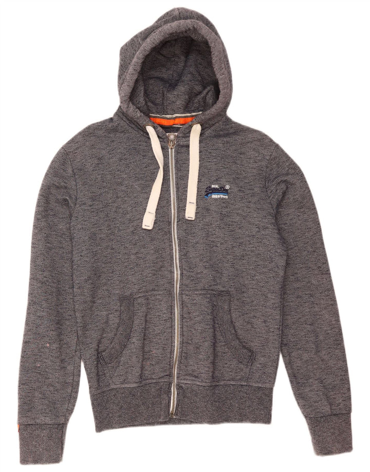 Superdry Mens Zip Hoodie Sweater Small Grey Flecked Cotton