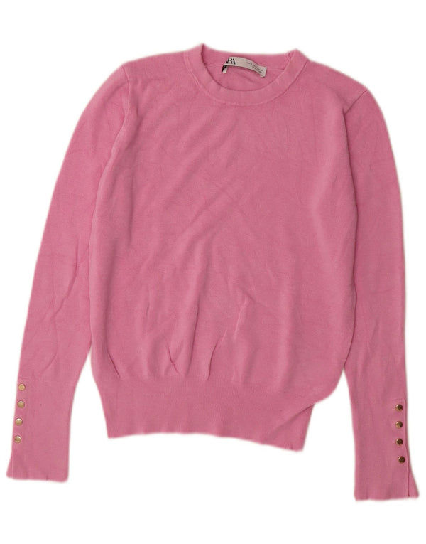 Zara Womens Crew Neck Jumper Sweater UK 12 Medium Pink Viscose