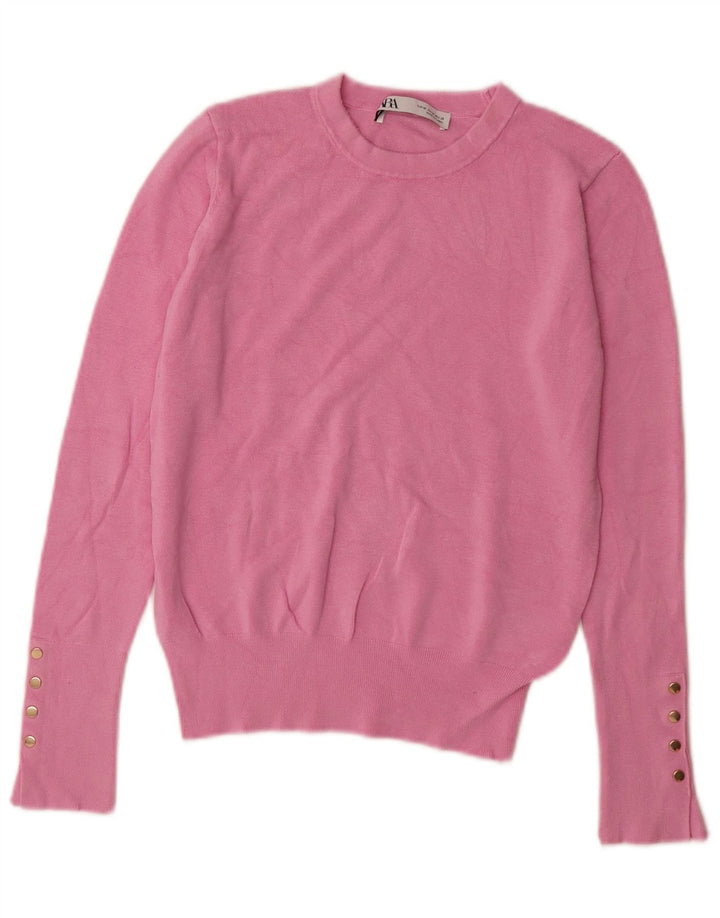 Zara Womens Crew Neck Jumper Sweater UK 12 Medium Pink Viscose