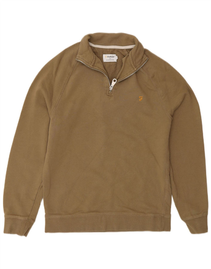 Farah Mens 1/4 Zip Sweatshirt Jumper Small Green Cotton