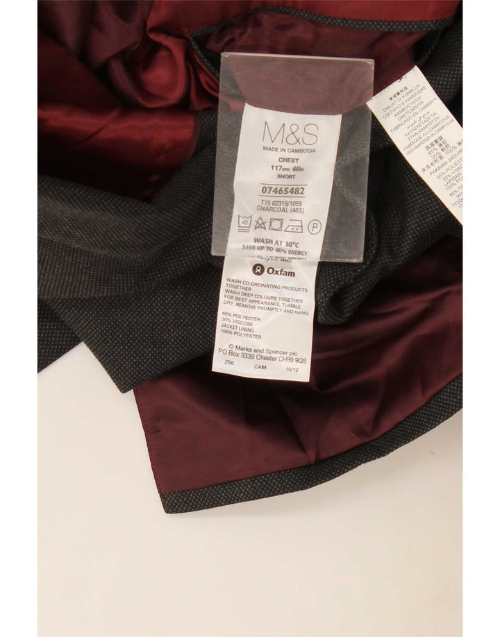 Marks & Spencer Mens 2 Button Blazer Jacket UK 46 XL Grey Polyester