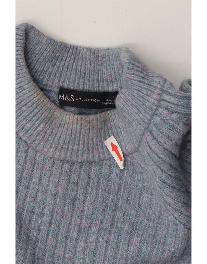 Marks & Spencer Womens Turtle Neck Jumper Sweater UK 14 Large Blue Flecked