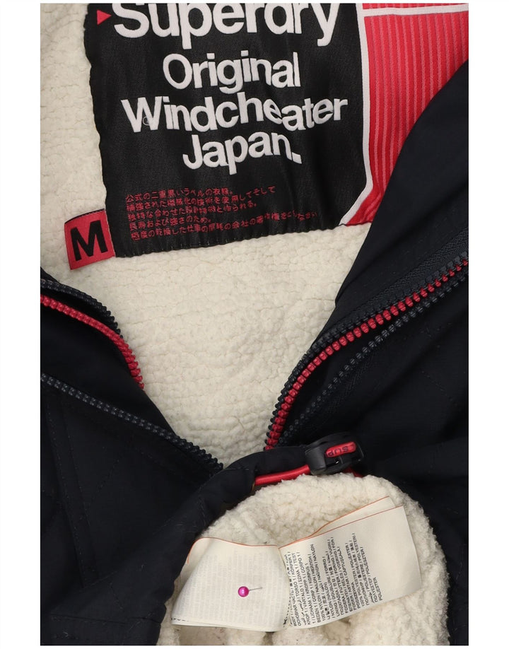 Superdry Womens Hooded Windbreaker Jacket UK 14 Medium Navy Blue