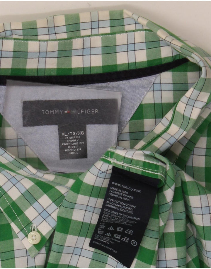 Tommy Hilfiger Mens Short Sleeve Shirt XL Green Check Cotton