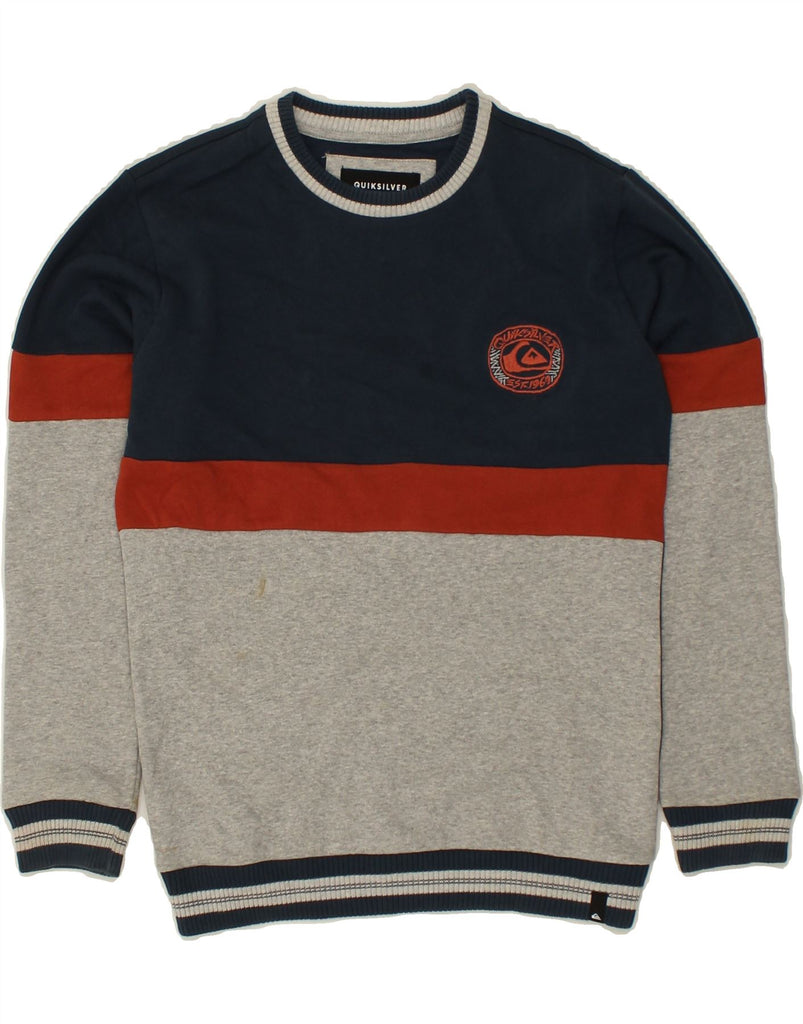 QUIKSILVER Boys Crew Neck Jumper Sweater 11-12 Years Navy Blue Colourblock | Vintage Quiksilver | Thrift | Second-Hand Quiksilver | Used Clothing | Messina Hembry 