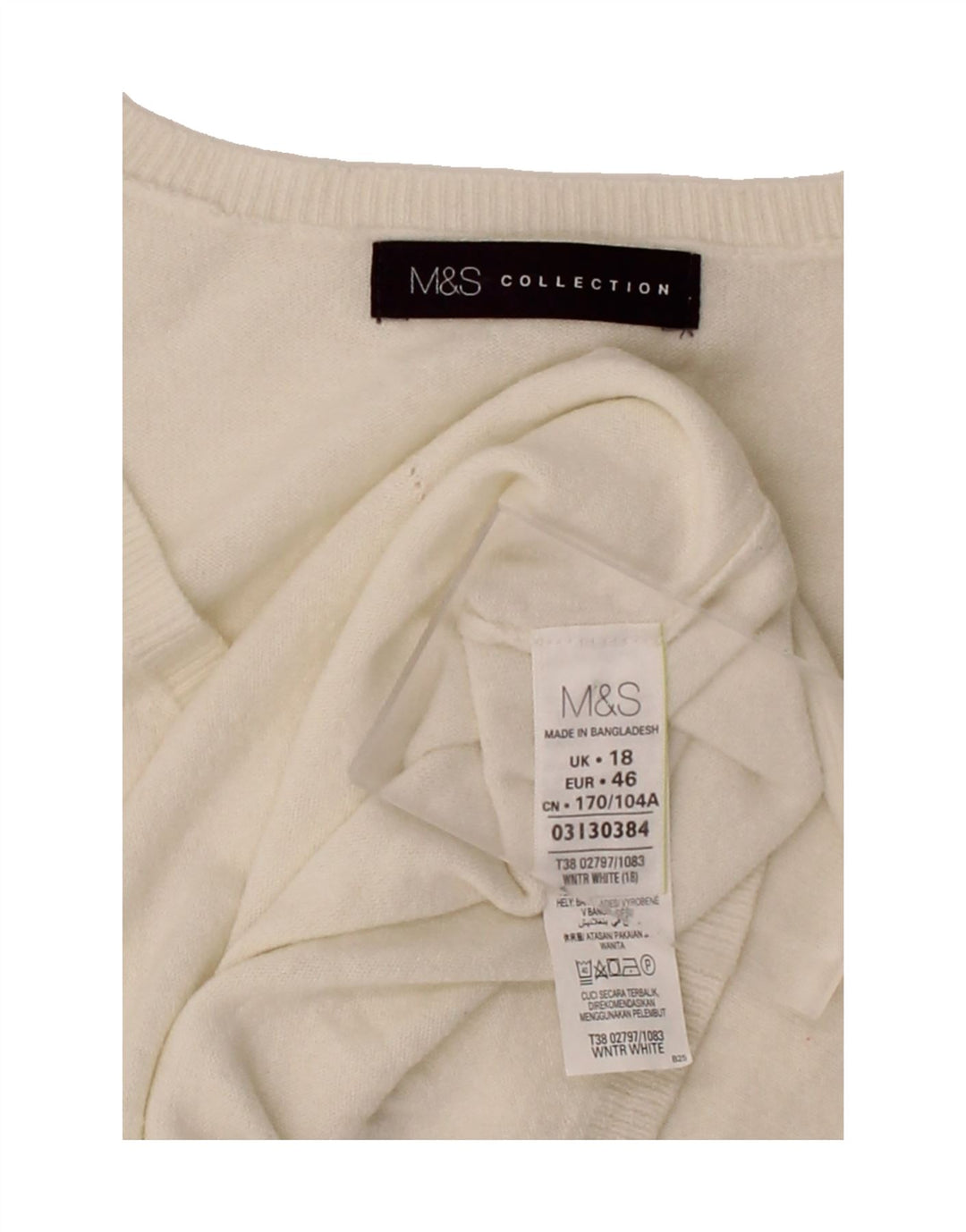 MARKS & SPENCER Womens V-Neck Jumper Sweater UK 18 XL White Acrylic Vintage Marks & Spencer and Second-Hand Marks & Spencer from Messina Hembry 