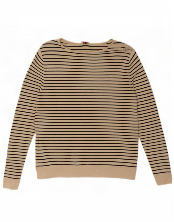 Zara Womens Boat Neck Jumper Sweater UK 10 Small Beige Striped Nautical