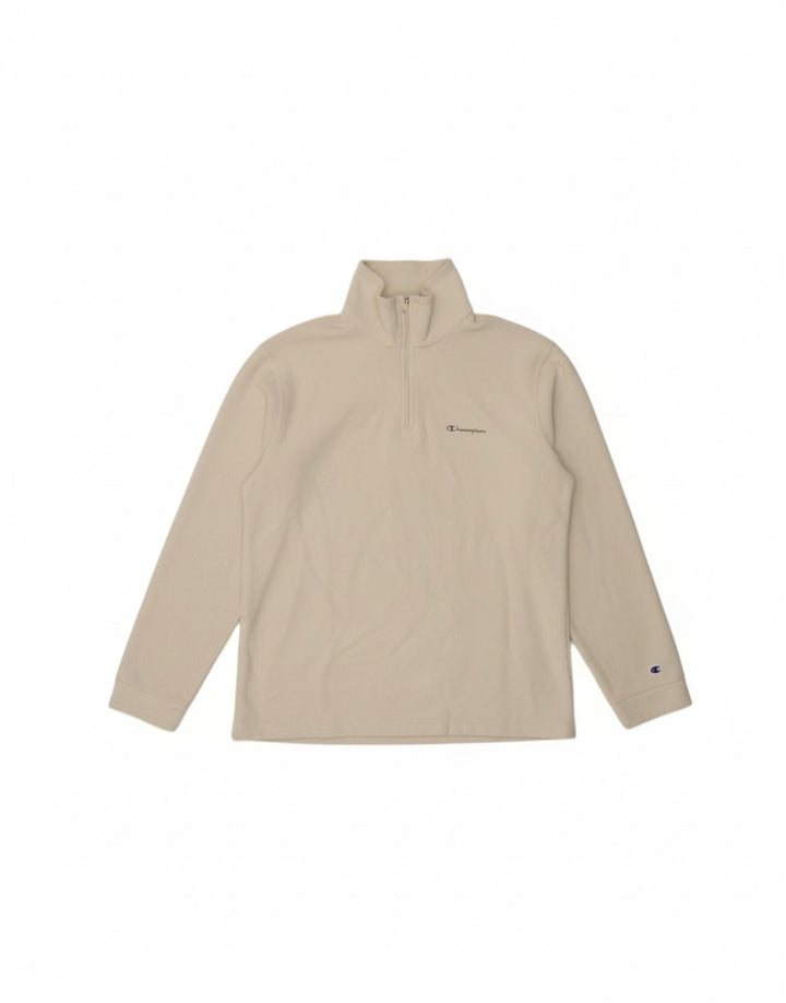 CHAMPION Mens Zip Neck Fleece Jumper Large White Polyester Vintage Champion and Second-Hand Champion from Messina Hembry 