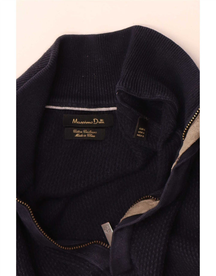 Massimo Dutti Mens Zip Neck Jumper Sweater Large Navy Blue Cotton