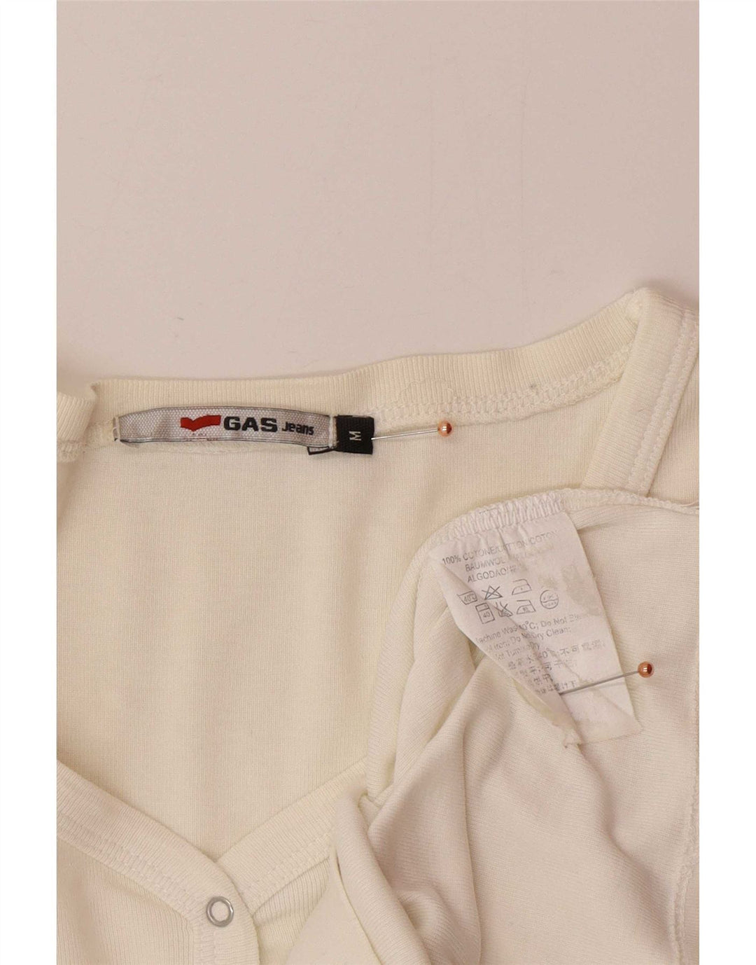 Gas Womens Top Long Sleeve UK 12 Medium Off White Cotton