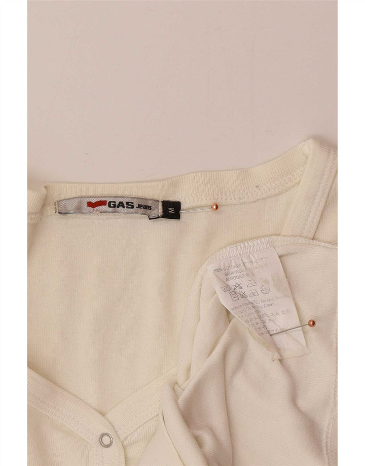 Gas Womens Top Long Sleeve UK 12 Medium Off White Cotton