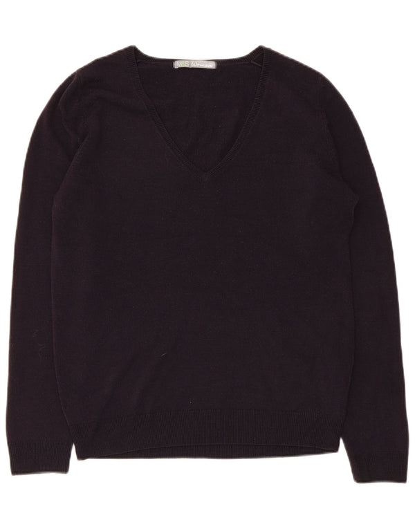 Marks & Spencer Womens V-Neck Jumper Sweater UK 10 Small Navy Blue Acrylic