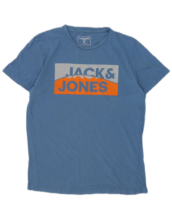 Jack & Jones Mens Graphic T-Shirt Top Medium Blue Cotton