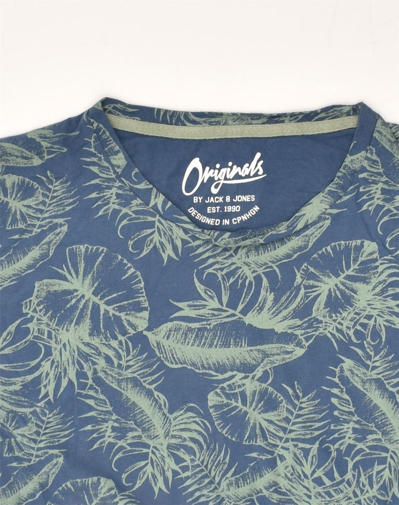 JACK & JONES Mens Graphic T-Shirt Top Large Blue Floral Cotton | Vintage Jack & Jones | Thrift | Second-Hand Jack & Jones | Used Clothing | Messina Hembry 