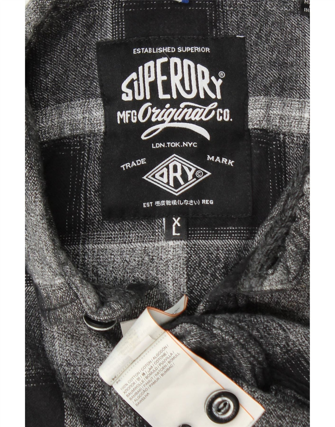 SUPERDRY Mens Flannel Shirt XL Grey Plaid Cotton