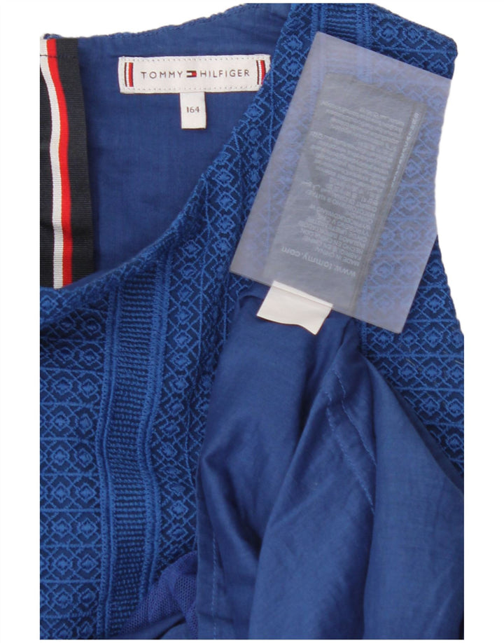 TOMMY HILFIGER Girls Sleeveless A-Line Dress 13-14 Years Blue Cotton