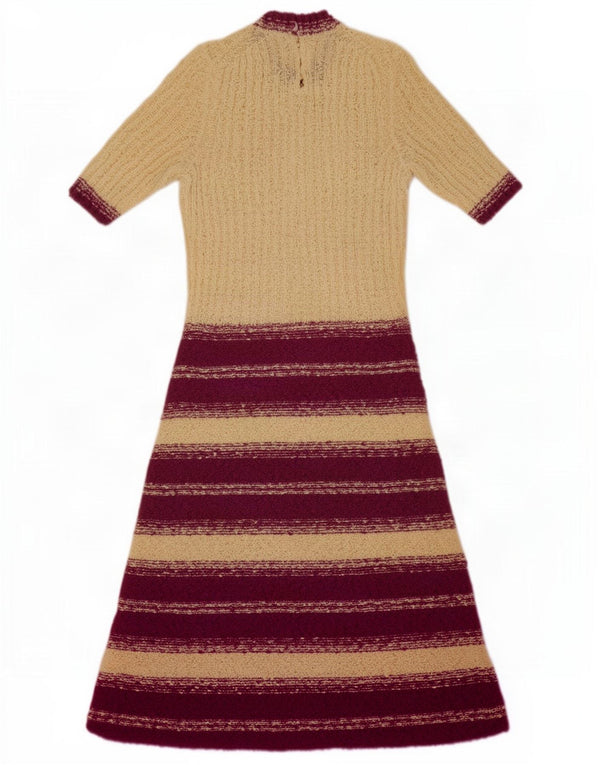 Vintage Womens Short Sleeves Jumper Dress UK 10 Small Beige Striped