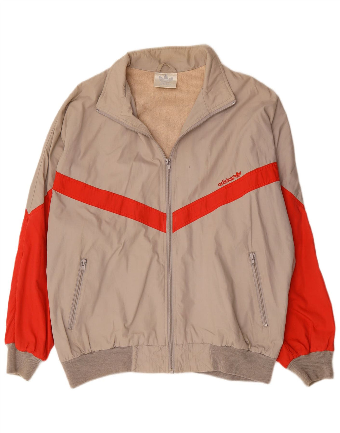 Adidas Mens Tracksuit Top Jacket IT 54 XL Beige Colourblock Polyester