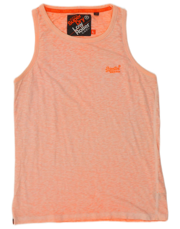 SUPERDRY Womens Low Roller Vest Top UK 16 Large Orange Flecked Cotton