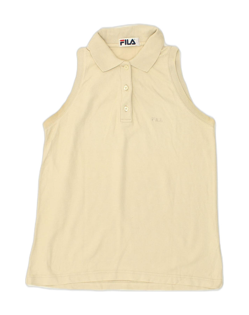 FILA Womens Sleeveless Polo Shirt IT 42 Medium Beige Cotton | Vintage Fila | Thrift | Second-Hand Fila | Used Clothing | Messina Hembry 