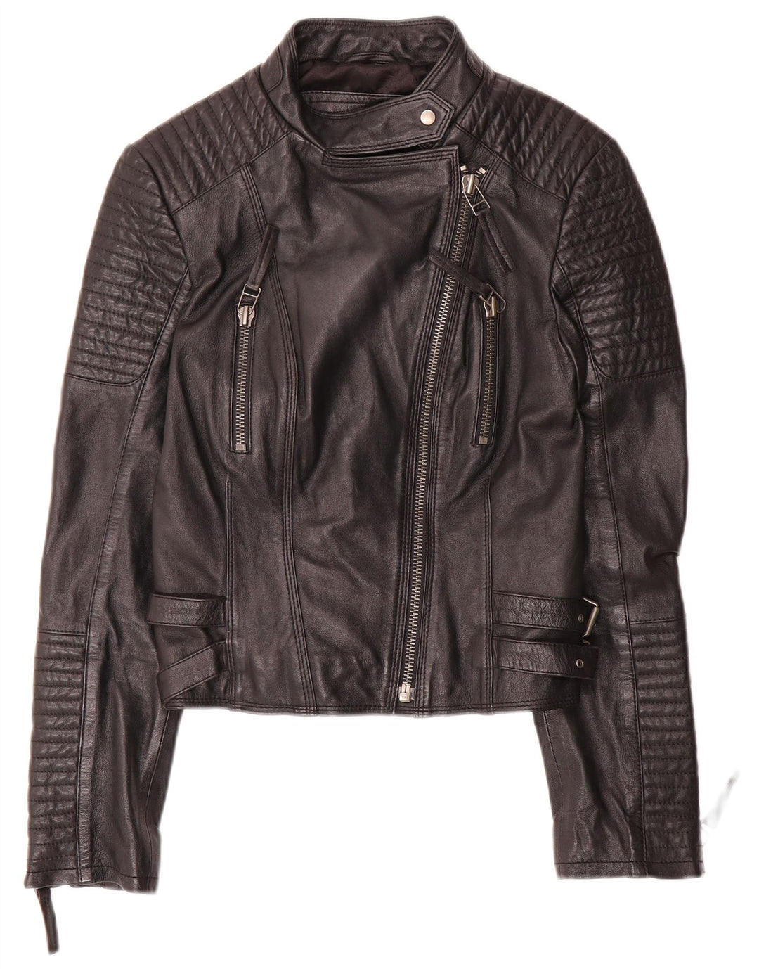 Cigno Nero Womens Crop Leather Biker Jacket IT 38 XS Black Leather