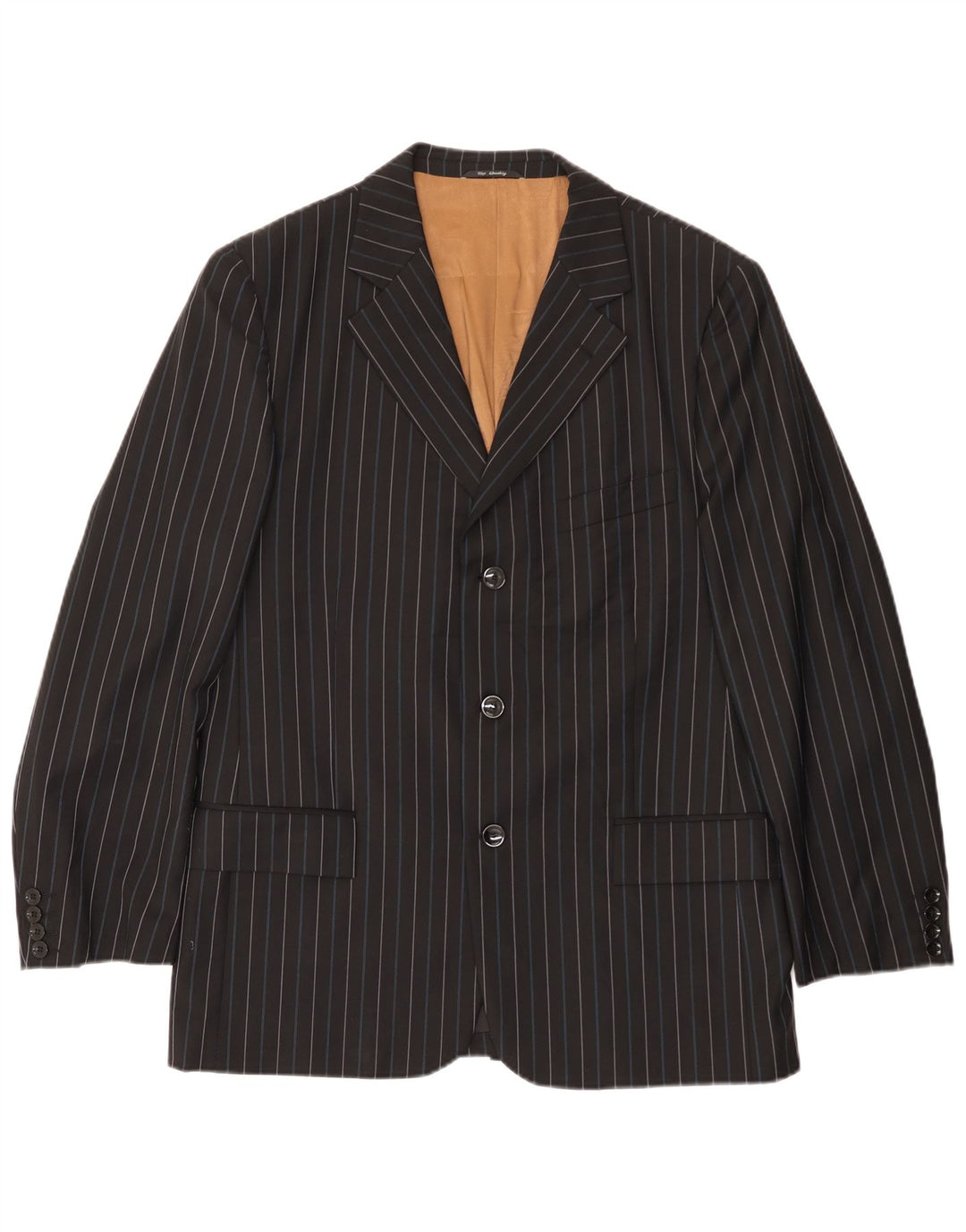 Peter & Sons Mens 3 Button Blazer Jacket IT 54 2XL Black Striped Wool