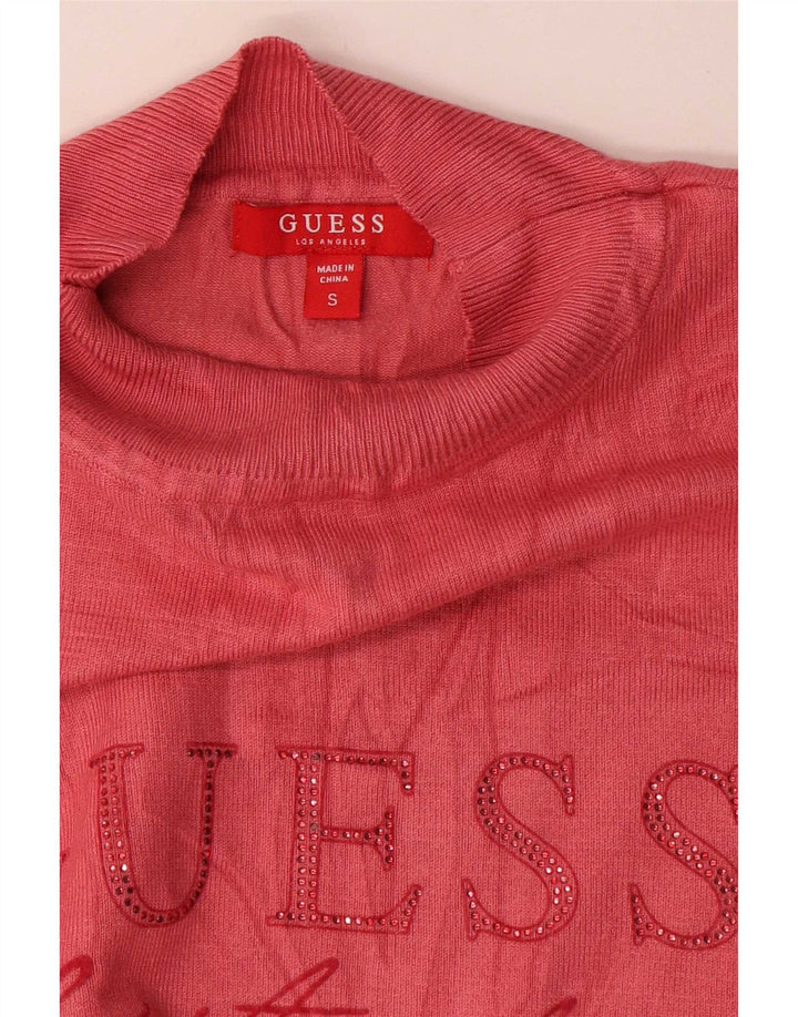 Guess Womens Graphic Turtle Neck Jumper Sweater UK 10 Small Pink