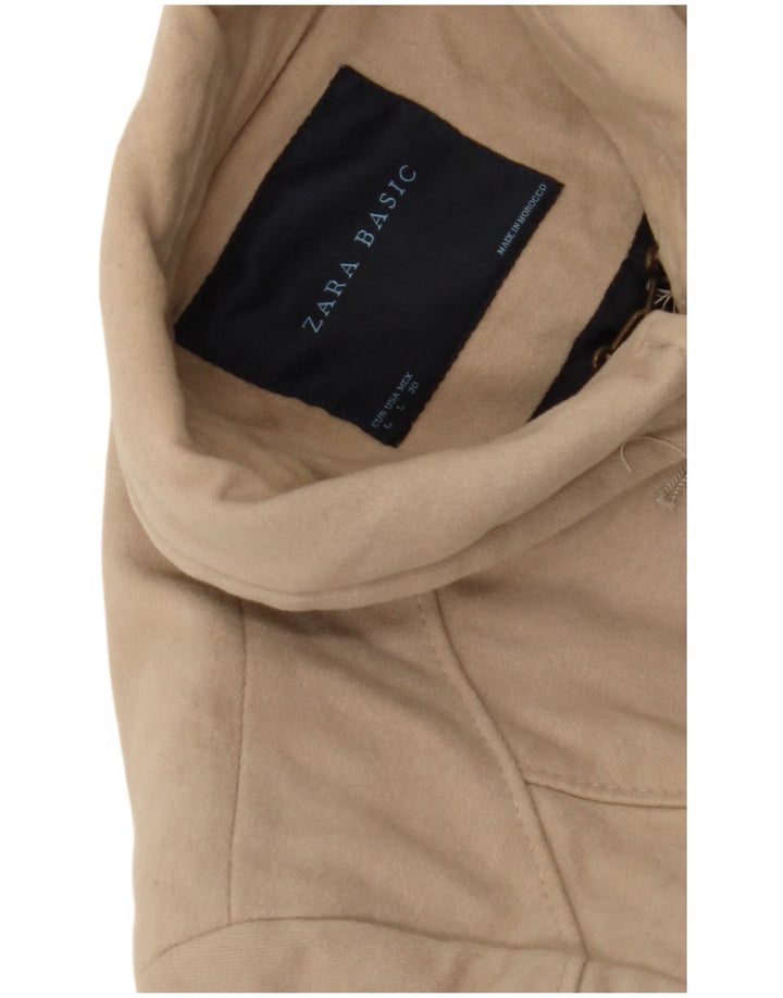 Zara Womens Overcoat UK 14 Large Beige Cotton