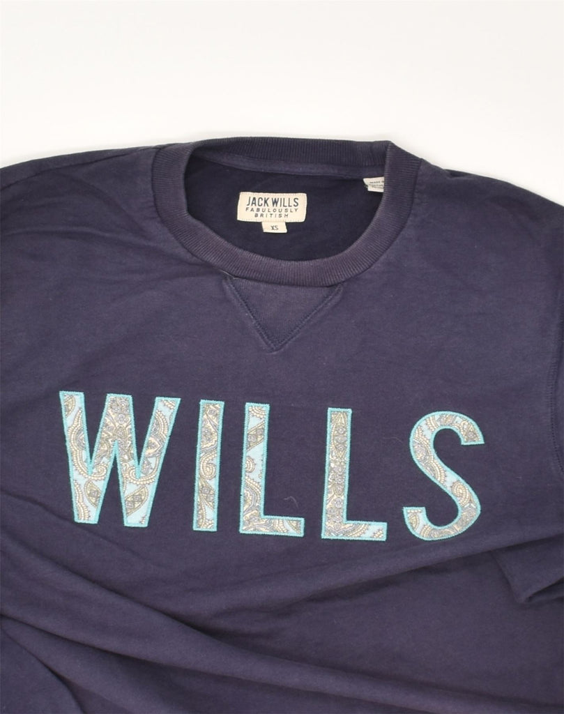 JACK WILLS Mens Graphic Sweatshirt Jumper XS Navy Blue Cotton | Vintage Jack Wills | Thrift | Second-Hand Jack Wills | Used Clothing | Messina Hembry 