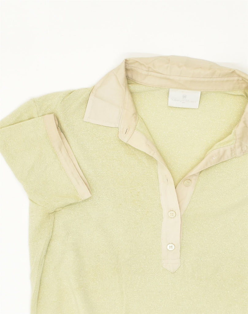 CONTE OF FLORENCE Womens Polo Shirt UK 12 Medium Yellow Cotton | Vintage Conte of Florence | Thrift | Second-Hand Conte of Florence | Used Clothing | Messina Hembry 