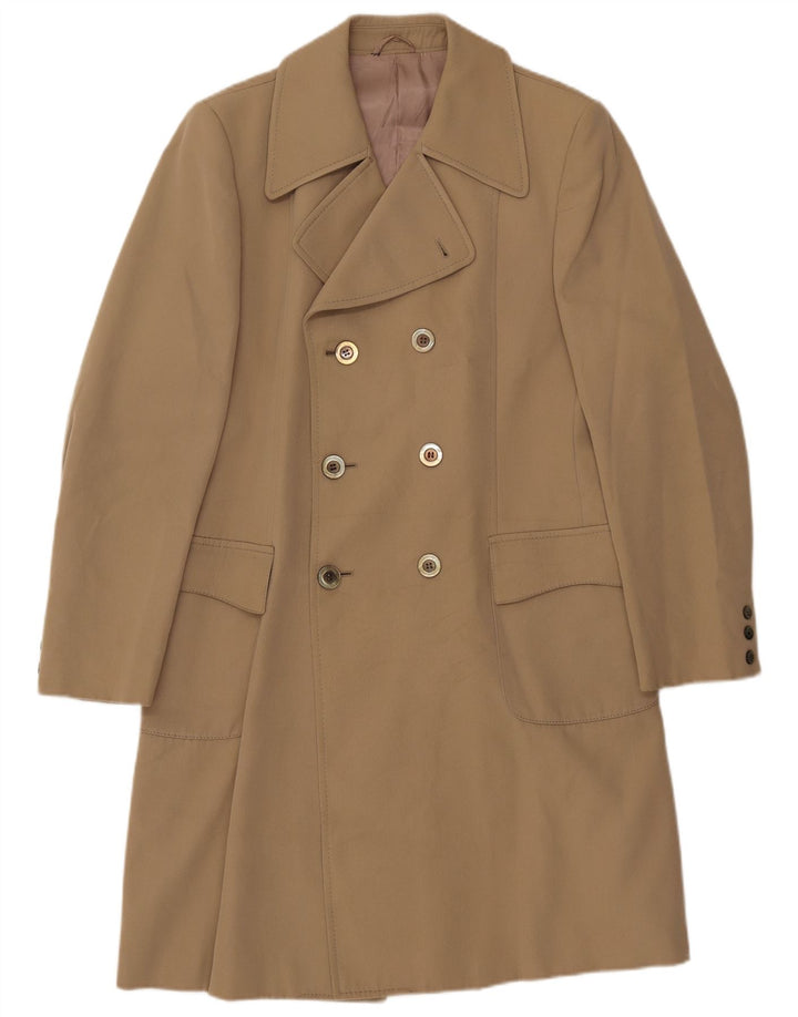 Vintage Mens Double Breasted Coat UK 36 Small Beige