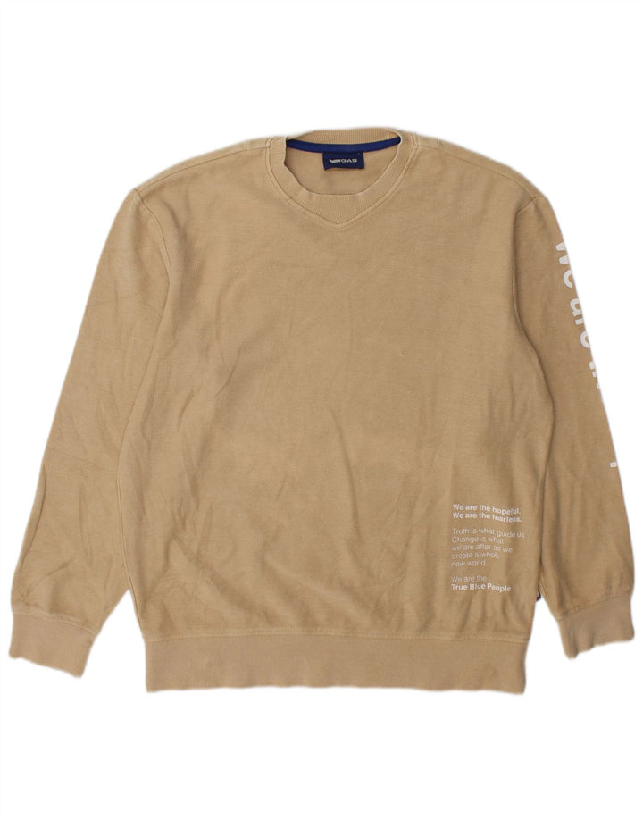Gas Mens Graphic Sweatshirt Jumper Medium Beige Cotton