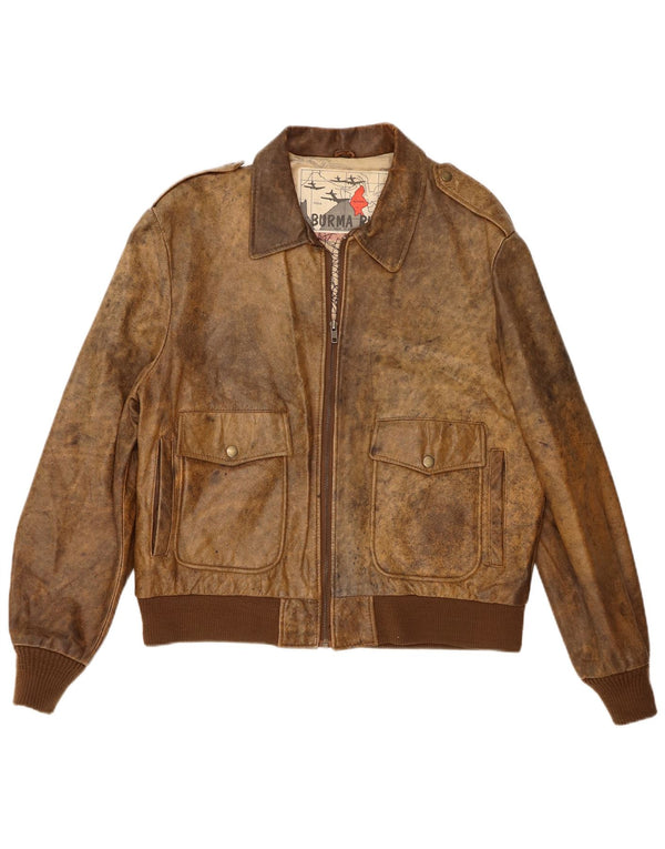 Vintage Mens Military Leather Jacket IT 44 XS Brown