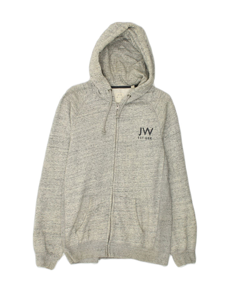 JACK WILLS Mens Graphic Zip Hoodie Sweater Large Grey Cotton | Vintage Jack Wills | Thrift | Second-Hand Jack Wills | Used Clothing | Messina Hembry 