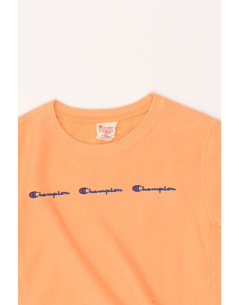 CHAMPION Womens Graphic Sweatshirt Jumper UK 6 XS Orange Cotton | Vintage Champion | Thrift | Second-Hand Champion | Used Clothing | Messina Hembry 