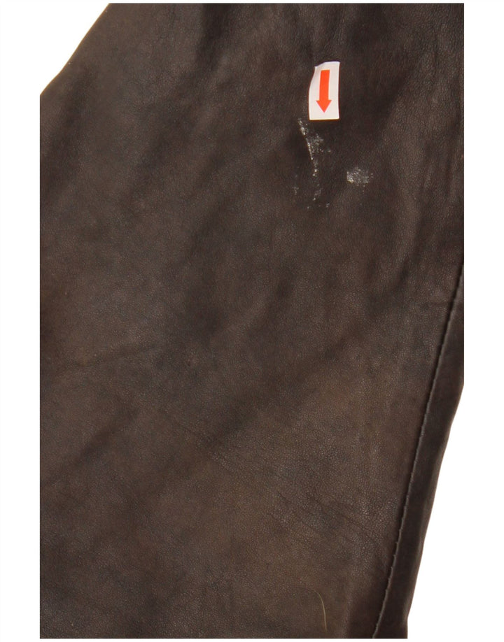 VINTAGE Womens Hooded Leather Coat EU 38 Medium Brown Leather