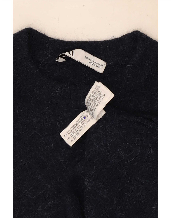 Zara Womens Crew Neck Jumper Sweater UK 14 Medium Navy Blue Polyamide