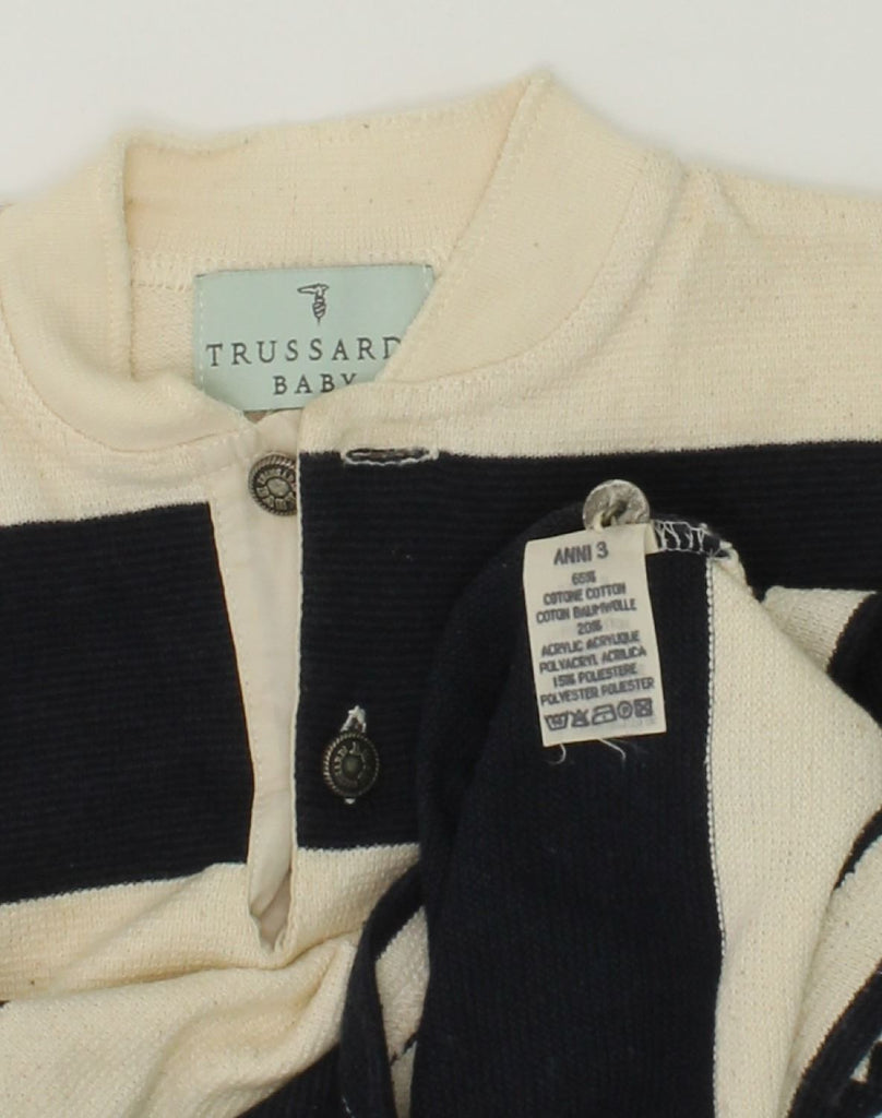 TRUSSARDI Boys Button Neck Jumper Sweater 2-3 Years Navy Blue Striped | Vintage Trussardi | Thrift | Second-Hand Trussardi | Used Clothing | Messina Hembry 