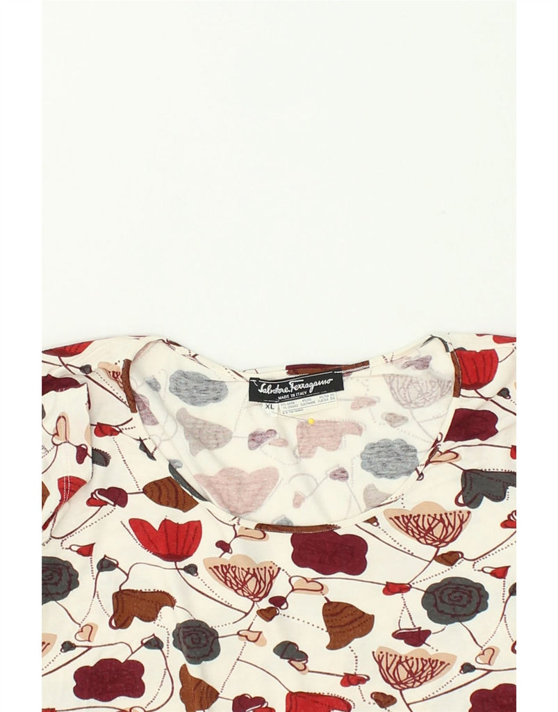 SALVATORE FERRAGAMO Womens Graphic T-Shirt Top UK 18 XL Off White Floral | Vintage Salvatore Ferragamo | Thrift | Second-Hand Salvatore Ferragamo | Used Clothing | Messina Hembry 