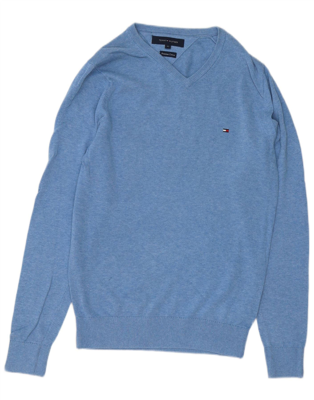 TOMMY HILFIGER Mens V-Neck Jumper Sweater XS Blue Cotton