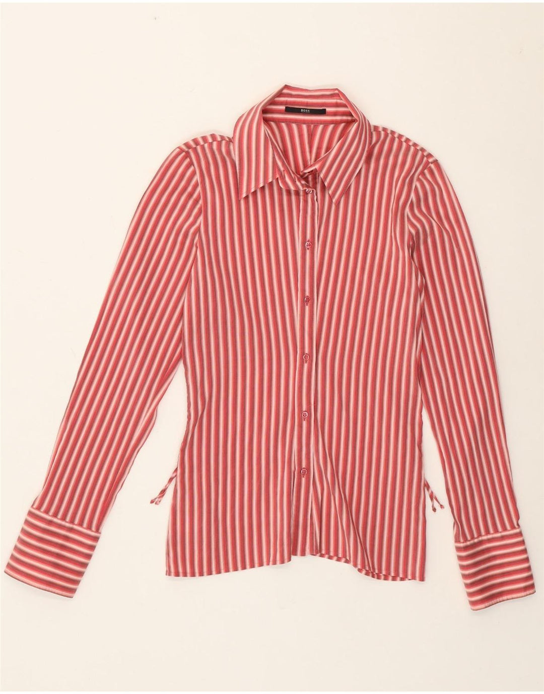 Hugo Boss Womens Shirt UK 10 Small Red Striped Cotton