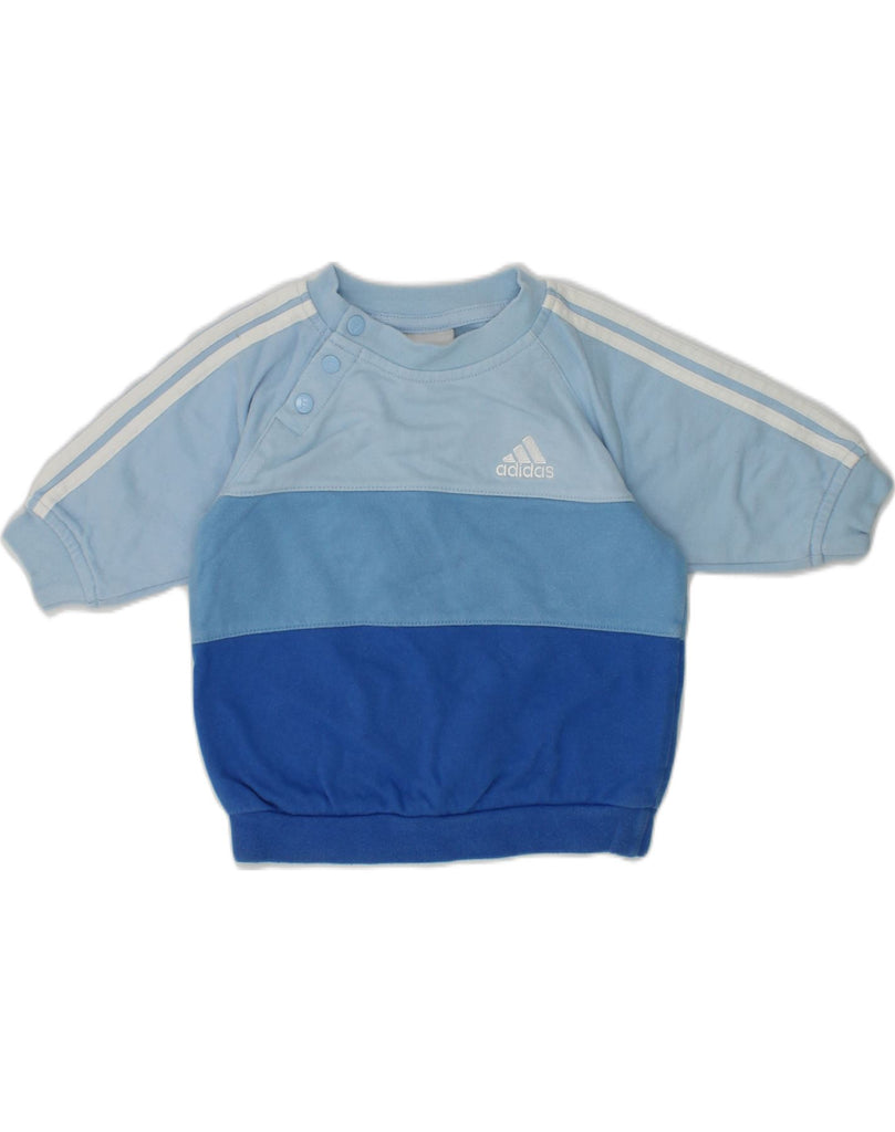 ADIDAS Baby Boys Button Neck Sweatshirt Jumper 0-3 Months Blue Colourblock | Vintage Adidas | Thrift | Second-Hand Adidas | Used Clothing | Messina Hembry 